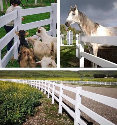 Blanco de color plástico 3 rieles cerca granja de caballos cerca de PVC poste de vinilo