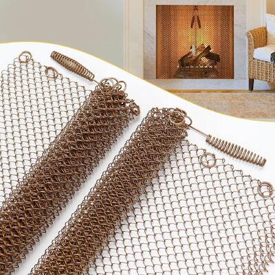 Safety 1.2mm Golden Color Chain Link Metal Curtain Design For Fireplace Screen Mesh